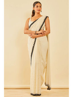 Soch - Women Cream Cut dana Embellished Georgette Saree with Unstitched Blouse