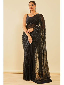 Soch - Women Georgette Black Sequins Border Saree with Unstitched Blouse