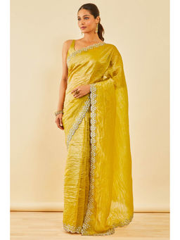Soch - Women Gold Sequinned Embellished Organza Saree with Unstitched Blouse