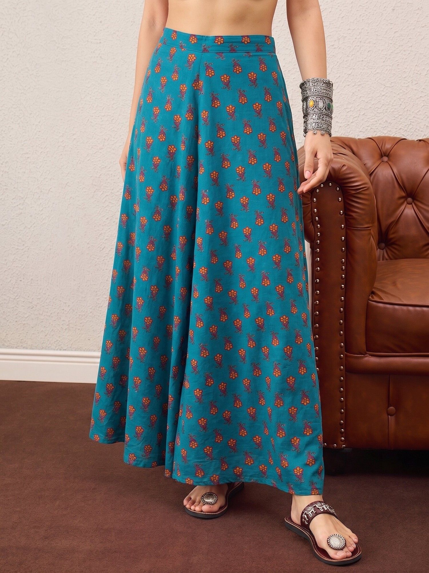 inweave Dull Teal Mini Flower A Line Skirt-picture-25