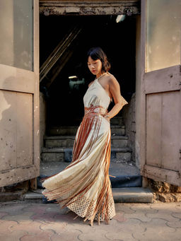 Style Junkiie - Sea Salt Fabric Play Halter Maxi Dress