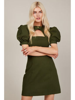 Trendyol - Khaki Puff Sleeve Cut Out Mini Dress (UK 10)