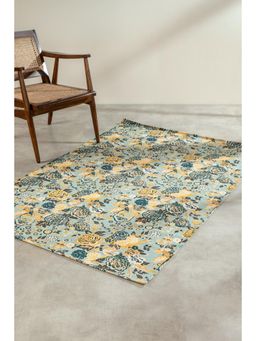 Freedom Tree - Damask Rose Cotton Grey & Mint Printed Rug- 4 X 6 Ft