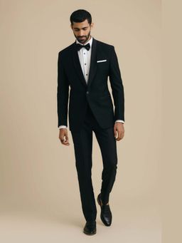 Philocaly - El Classico Regular Fit Solid Black Blazer and Trousers