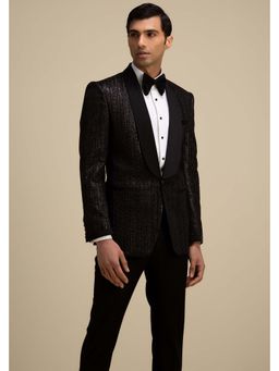 Philocaly - Elgin Slim Fit Embroidered Black Tuxedo