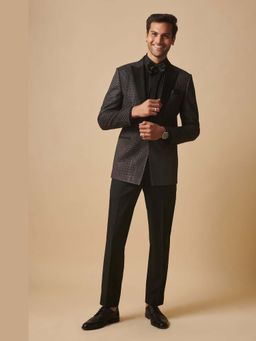 Philocaly - Silver-Temple Regular Fit Embroidered Black Tuxedo