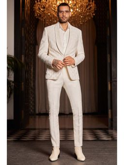 Philocaly - Oblake Regular Fit Embroidered Off White Tuxedo