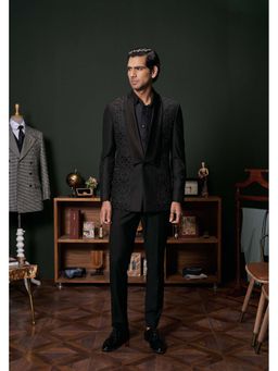 Philocaly - Mavro Slim Fit Embroidered Black Tuxedo