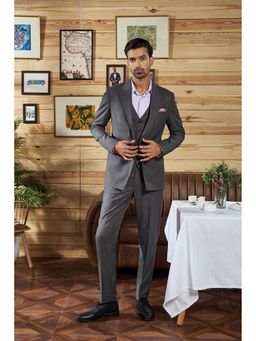 Philocaly - Stratus Slim Fit Solid Grey Jacket with Waistcoat and Trouser
