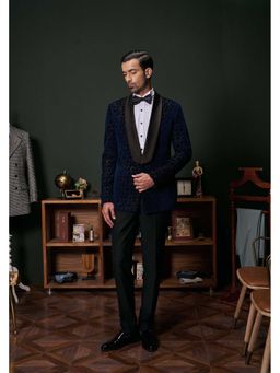 Philocaly - Zircon Regular Fit Embellished/Sequined Blue Tuxedo