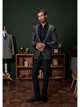 Philocaly - Argent Regular Fit Embroidered Black Tuxedo