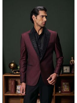Philocaly - Granate Slim Fit Solid Maroon Tuxedo