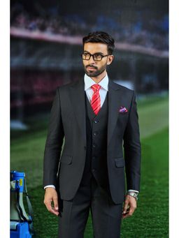 Philocaly - Artimus Set Slim Fit Solid Black Blazer with Waistcoat and Trouser