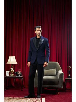 Philocaly - Demme Slim Fit Solid Navy Blue Tuxedo