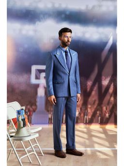 Philocaly - Sloan Set Slim Fit Stripes Blue Blazer and Trouser