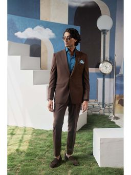 Philocaly - Bastion Slim Fit Solid Brown Jacket and Pant