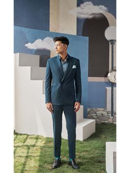 Philocaly - Roux Regular Fit Solid Teal Blazer and Pant