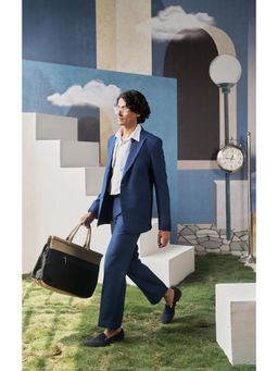 Philocaly - Mistral Regular Fit Solid Blue Blazer and Pant