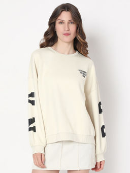 VERO MODA - Off White Printed Oversized Sweatshirt
