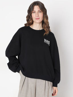 VERO MODA - Black Printed Oversized Sweatshirt