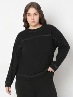 VERO MODA - Black Solid Relaxed Sweatshirt