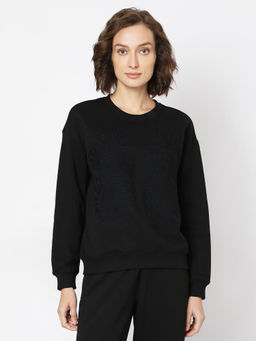 VERO MODA - Black Solid Relaxed Sweatshirt