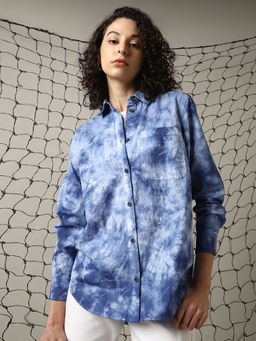 Hubberholme - Navy Blue Tie and Dye Relaxed Shirts