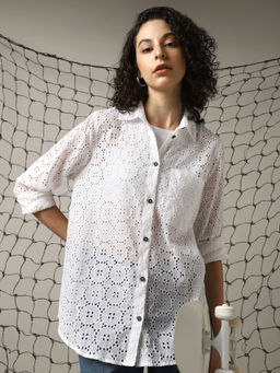 Hubberholme - White Self Design Relaxed Shirts