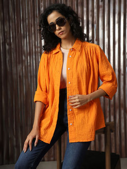 High Star - Orange Solid Relaxed Shirt