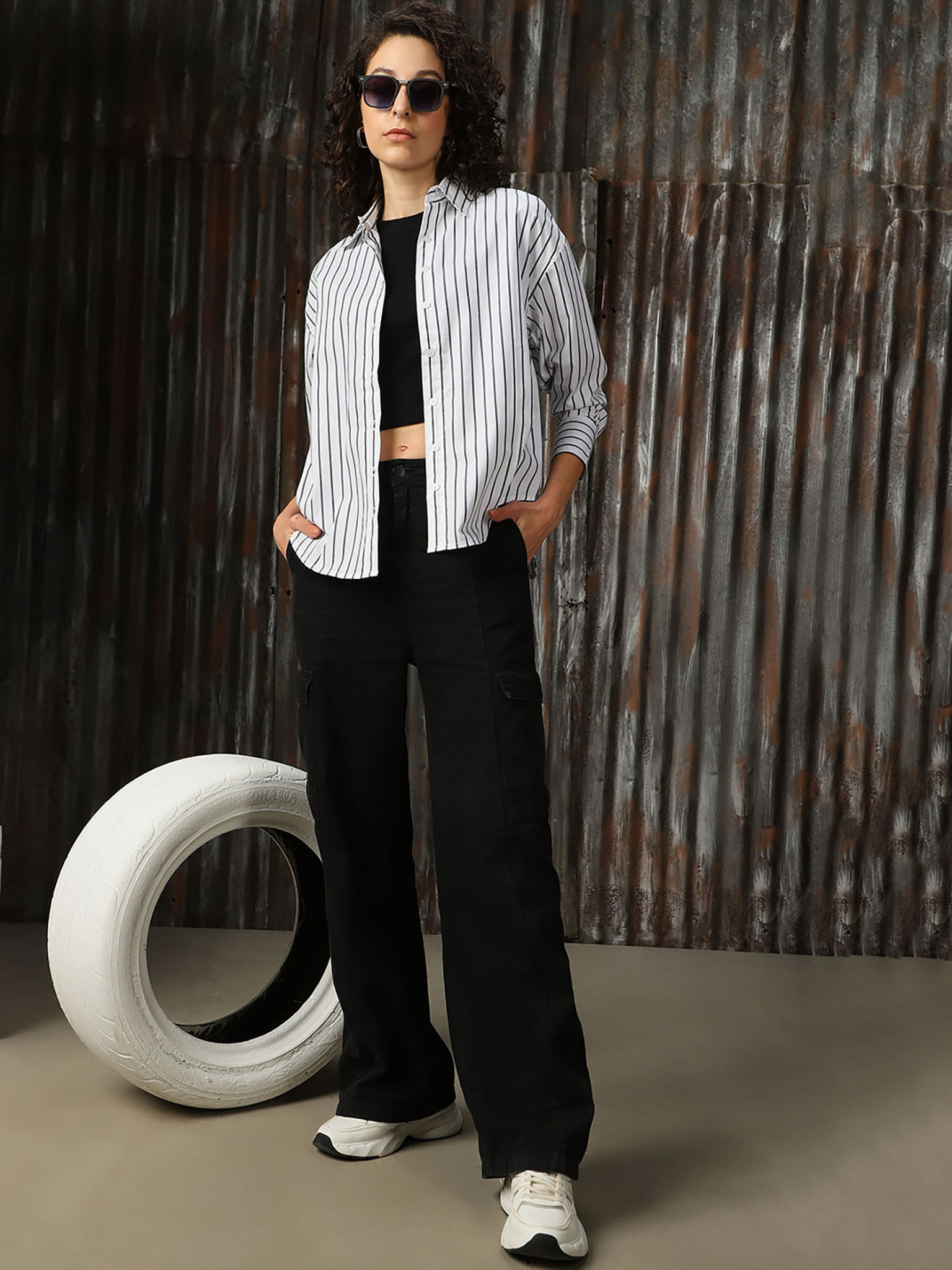 White Stripes Relaxed Shirt Women Shirt office 