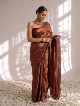 Swtantra - Cruella Red Gold Chiffon Saree with Unstitched Blouse