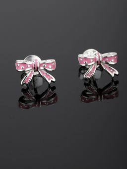 Carlton London - Girls Pink 925 Sterling Silver Enamelled Quirky Studs with Silver Plating