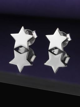 Carlton London - 925 Sterling Silver- Rhodium-Plated Star Shaped Studs