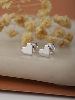 Carlton London - 925 Sterling Silver- Rhodium-Plated Heart Shaped Studs