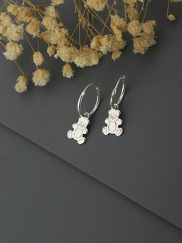 Carlton London - 925 Sterling Silver Rhodium-Plated Quirky Hoop Drop Earrings