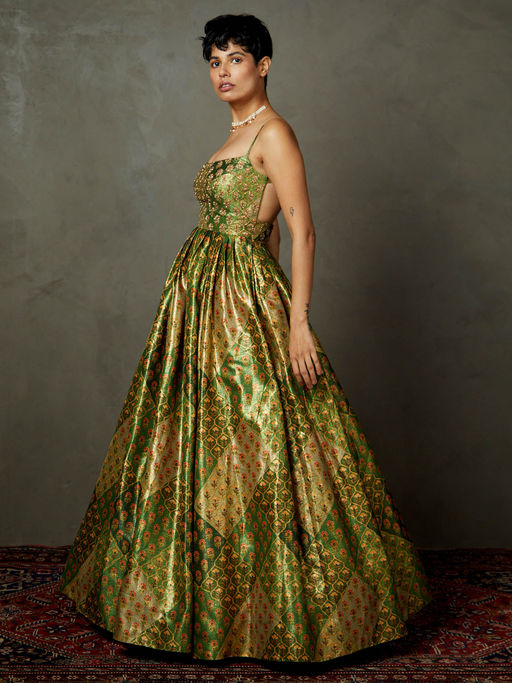 ritu kumar green dress Green Viscose Silk Embroidered Maxi Dress Design by Ritu Kumar at Pernia's Pop Up Shop 2026