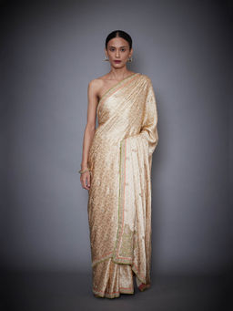 RI.Ritu Kumar - Beige Embroidered Saree with Unstitched Blouse