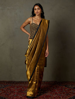 RI.Ritu Kumar - Black Gold Zardozi with Sootha Begum Saree with Stitched Blouse (M)