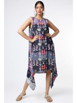 PS Pret by Payal Singhal - Purple Ikat Star Small Print Crepe Handkerchief Tunic