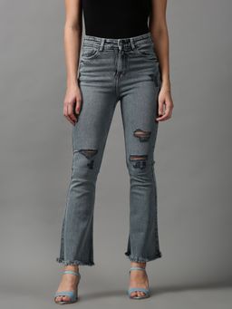 SHOWOFFFF - Womens Mildly Distressed Bootcut Grey Denim Jeans