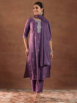 Gerua By Libas - Mauve Silk Blend Embroidered Kurta Sets for Women