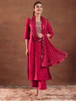 Gerua By Libas - Red Silk Blend Embroidered Kurta Sets for Women