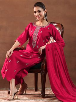 Gerua By Libas - Red Silk Blend Embroidered Kurta Sets for Women