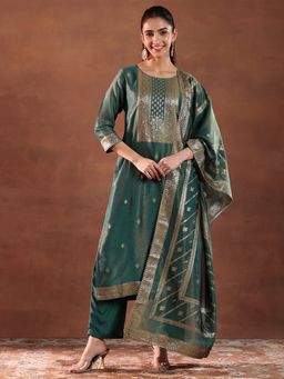 Libas - Green Silk Blend Woven Design Kurta Sets for Women