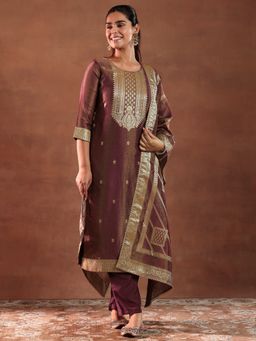 Libas - Maroon Silk Blend Woven Design Kurta Sets for Women