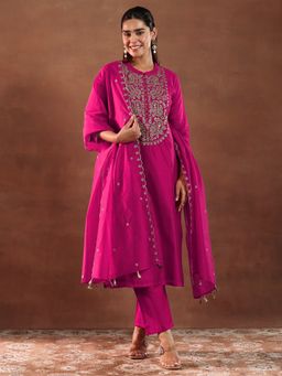 Libas - Pink Chanderi Silk Yoke Design Kurta Sets for Women