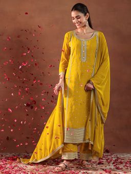 Libas - Mustard Georgette Embroidered Kurta Sets for Women
