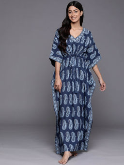 Libas - Blue Cotton all-over paisley printed night dress (Free Size)