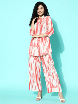 Libas - Coral cotton abstract printed night suit set (XS)
