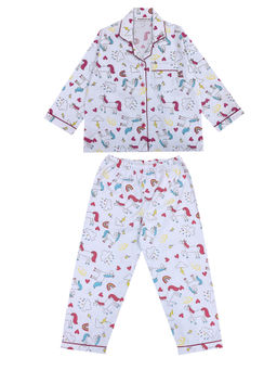 Shopbloom - Blue Unicorn Print Long Sleeve Kids Night Suits (Set of 2)